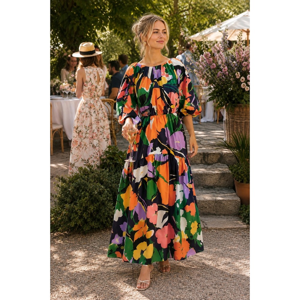 ASOS EDITION Abstract Print Puff Sleeve Midi Dress Sz.0 NWT